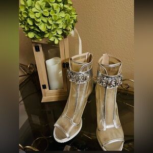 Karl Lagerfeld Silver and Cream Ankle Boots